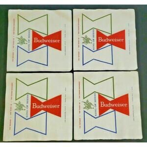 1950's Very RARE King of Beer Budweiser‎ 6.5" Bar Napkins Lot of 4 NOS PB56